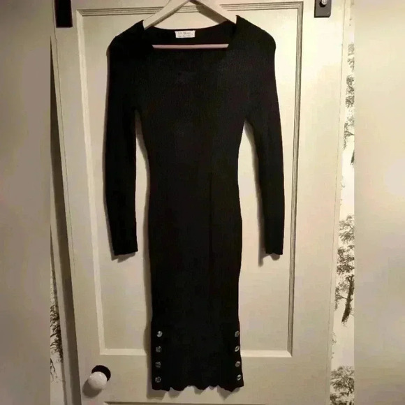 Love Always Black Ribbed Knit Sweater Bodycon dress | Long Sleeve | Size Large - Picture 1 of 7